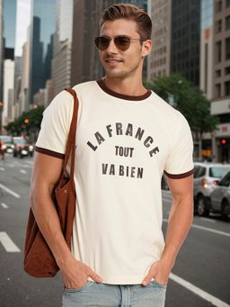 Bene Kleed - Men Typography Print Beige T-Shirt