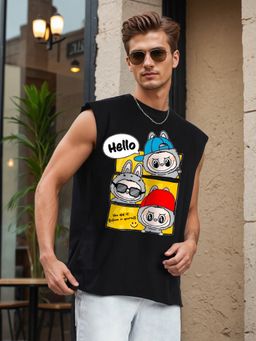 Bene Kleed - Men Sleeveless Graphic Oversized Black T-Shirt