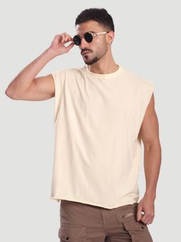 Bene Kleed - Men Sleeveless Oversized Cream T-Shirt