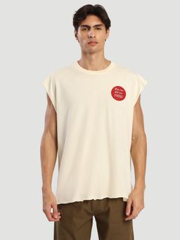 Bene Kleed - Men Sleeveless Oversized Cream T Shirt