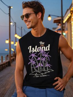 Bene Kleed - Men Graphic Print Relax Fit Sleeveless Black T-Shirt