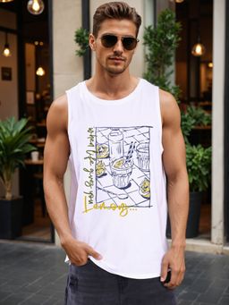 Bene Kleed - Men Sleeveless Graphic Print Relax Fit White T Shirt