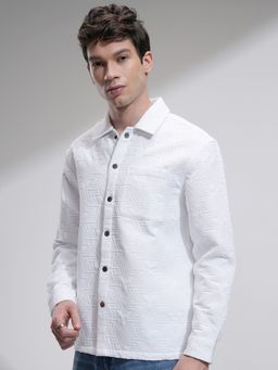 HIGHLANDER - Men Jacquard Textured Relaxed Fit White Shirt