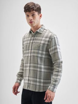 HIGHLANDER - Men Tartan Checked Cotton Oversized Green Casual Shirt