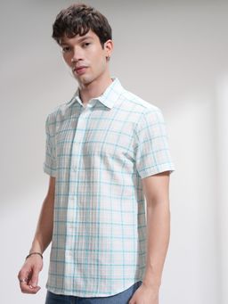 HIGHLANDER - Men Popcorn Checked White Casual Shirt