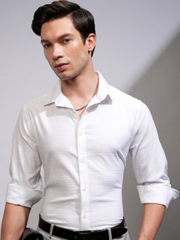 HIGHLANDER - Men Spread Collar Cotton White Shirt