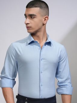 HIGHLANDER - Men Slim Fit Spread Collar Cotton Blue Shirt