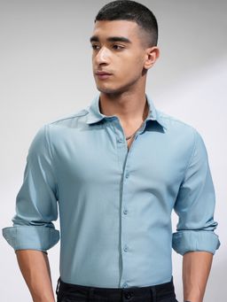 HIGHLANDER - Men Comfort Slim Fit Opaque Blue Casual Shirt