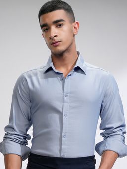 HIGHLANDER - Men Comfort Blue Slim Fit Opaque Casual Shirt