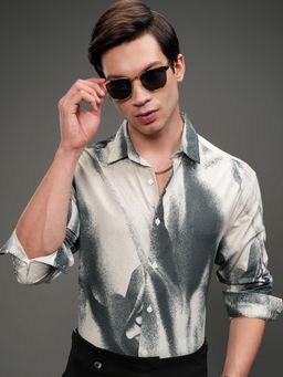 HIGHLANDER - Men Popcorn Printed Relaxed Fit Cream Shirt