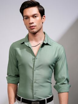 HIGHLANDER - Men Dot Dobby Solid Green Shirt