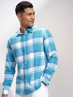 HIGHLANDER - Men Flannel Checked Casual Blue Shirt