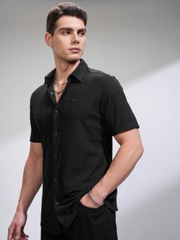 HIGHLANDER - Men Comfort Slim Fit Opaque Casual Black Shirt