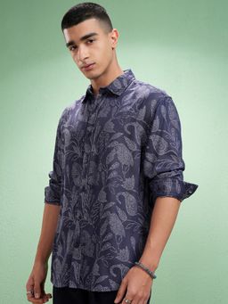 HIGHLANDER - Men Opaque Casual Relaxed Fit Navy Blue Shirt
