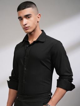 HIGHLANDER - Men Jacquard Textured Black Shirt