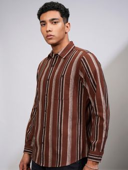 HIGHLANDER - Men Flannel Striped Casual Rust Shirt