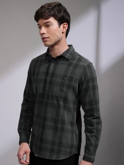 HIGHLANDER - Men Casual Charcoal Checked Shirt