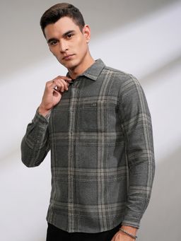 HIGHLANDER - Men Flannel Casual Checked Grey Shirt