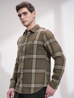 HIGHLANDER - Men Slim Fit Opaque Checked Brown Casual Shirt