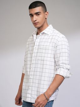 HIGHLANDER - Men Waffle Dobby Checked White Shirt