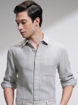 HIGHLANDER - Men Striped Relaxed Grey Shirt