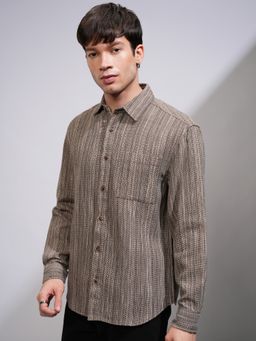 HIGHLANDER - Men Striped Relaxed Brown Shirt