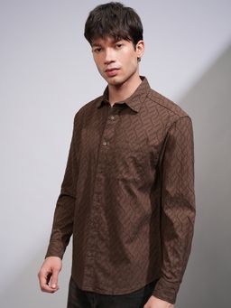 HIGHLANDER - Men Jacquard Brown Relaxed Fit Shirt