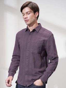 HIGHLANDER - Men Opaque Striped Casual Relaxed Fit Purple Shirt