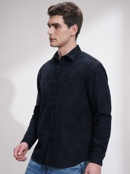 HIGHLANDER - Men Opaque Checked Casual Relaxed Fit Navy Blue Shirt