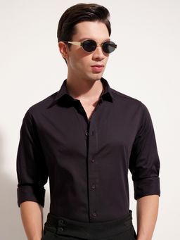 HIGHLANDER - Cutaway Collar Long Sleeves Cotton Black Shirt