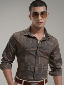 HIGHLANDER - Men Slim Fit Opaque Printed Casual Khaki Shirt