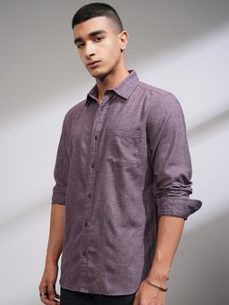 HIGHLANDER - Men Slim Fit Opaque Striped Casual Mauve Shirt