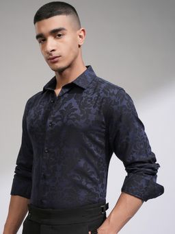 HIGHLANDER - Men Slim Fit Floral Opaque Casual Black Shirt