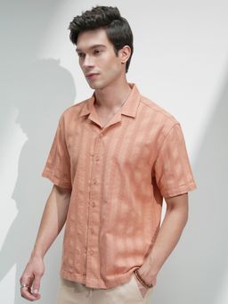 HIGHLANDER - Men Relaxed Fit Cuban Collar Cotton Casual Coral Shirt