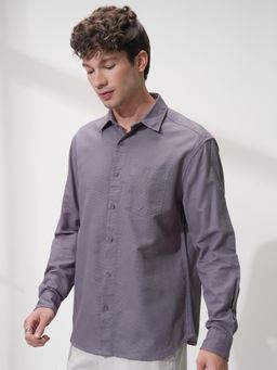 HIGHLANDER - Men Cutaway Collar Relaxed Fit Grey Shirt