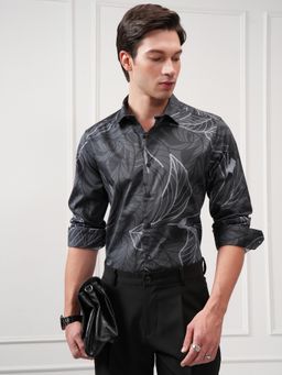 HIGHLANDER - Men Slim Fit Floral Printed Grey Casual Shirt