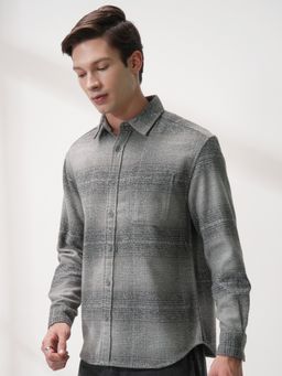 HIGHLANDER - Men Opaque Checked Casual Grey Shirt
