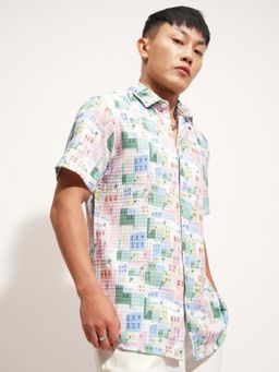 HIGHLANDER - Men Relaxed Fit Abstract Printed Spread Collar Multicolour Shirt