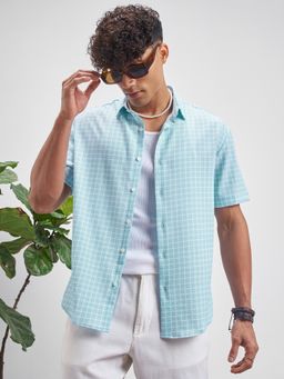 HIGHLANDER - Men Windowpane Checks Checked Casual Blue Shirt