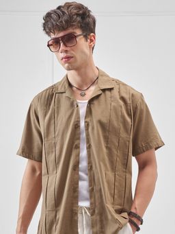 HIGHLANDER - Men's Khaki Spread Collar Pure Cotton Casual Shirt