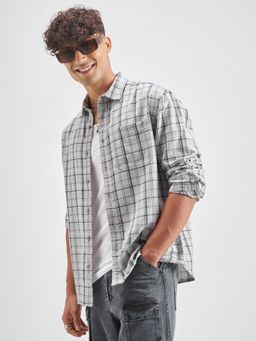 HIGHLANDER - Men's Grey Checked Relax Shirt