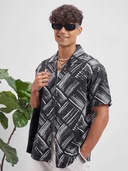 HIGHLANDER - Men's Black Printed Casual Shirt