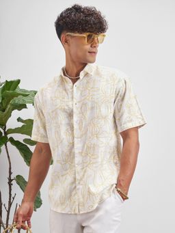 HIGHLANDER - Men's Off White Floral Printed Casual Shirt