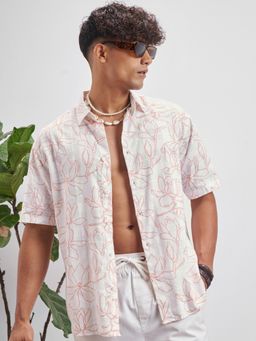 HIGHLANDER - Men's Off White Floral Printed Relaxed Fit Pure Cotton Casual Shirt