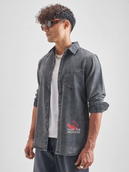 HIGHLANDER - Men's Grey Regular Collar Placement Regular Fit Shirt