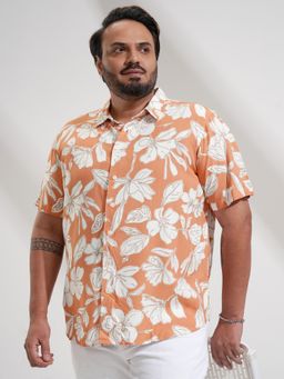 HIGHLANDER - Men's Orange Comfort Floral Printed Casual Shirt