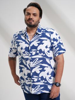 HIGHLANDER - Men's Blue Comfort Slim Fit Floral Printed Casual Shirt