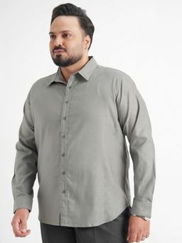 HIGHLANDER - Men's Grey Textured Spread Collar Casual Shirt