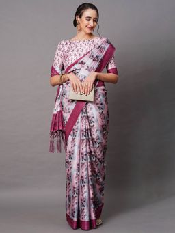 Odette - Mauve Festive Silk Blend Printed Saree with Unstitched Blouse