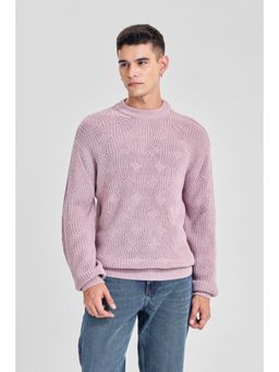 Snitch - Pastel Pink Textured Full Sleeves Regular Casual Sweater For Men